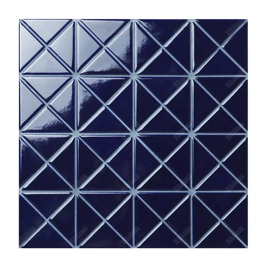 Baldosa de mosaico de cerámica para piscina, antideslizante y resistente al agua, triángulo de 2 pulgadas, azul oscuro, glaseado, para Hotel, Villa, fuente, Spa, Aqua