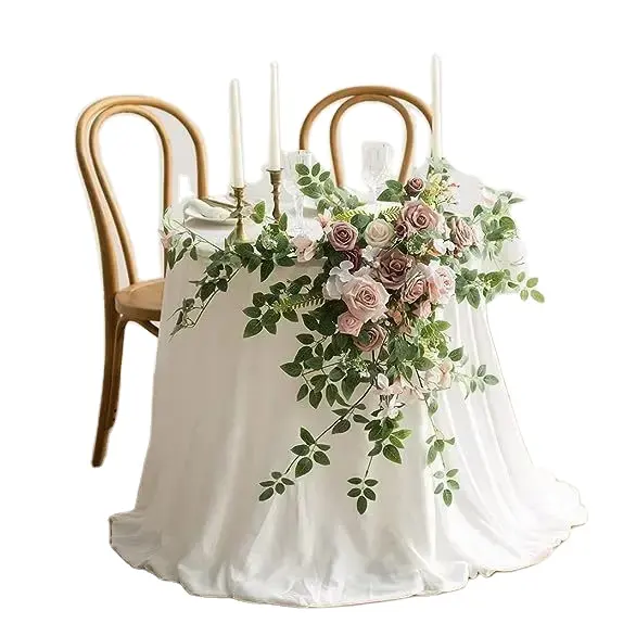 Bunga simulasi, bunga lengkung meja pernikahan, 2 set dekorasi luar ruangan pesta liburan