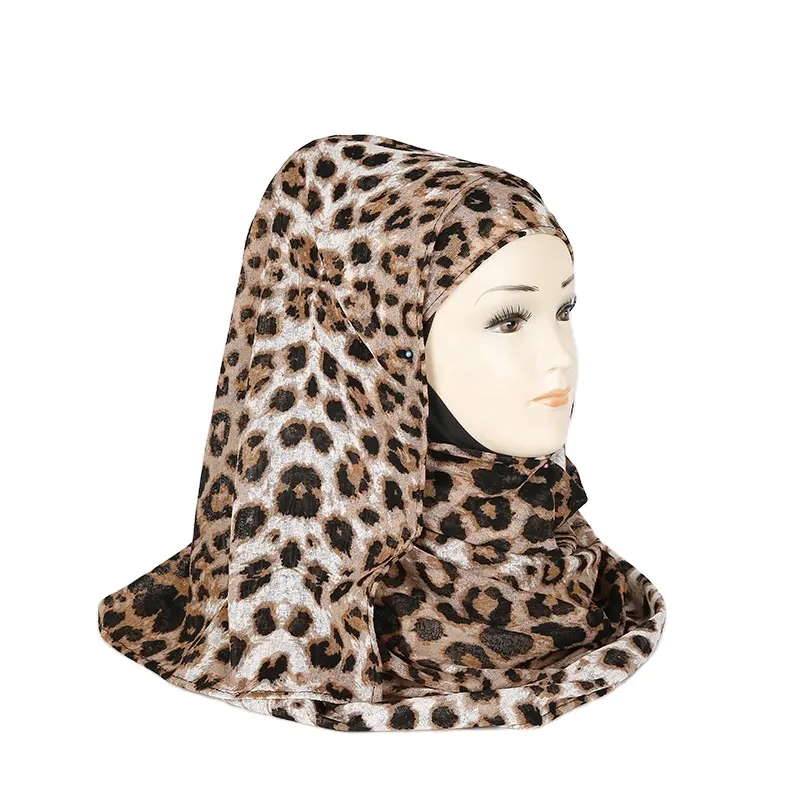 Venta al por mayor de moda estampado de leopardo tela especial y de diseño de moda leopardo poliéster musulmana bufanda del Hijab