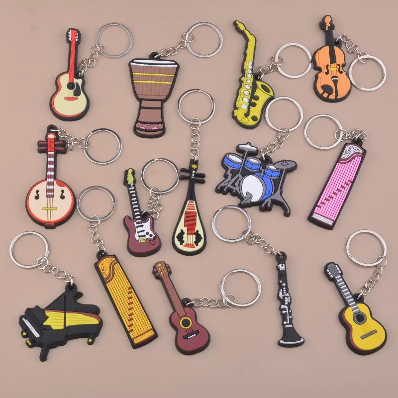 Anahtarlık 3D enstrüman silikon gitar/keman PVC yumuşak yapıştırıcı karikatür yaratıcı hediye anahtarlık askı toptan anahtarlık