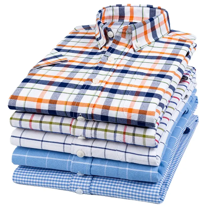 2024 Novo Produto Oxford Spun Camisa de Manga Curta Puro Algodão Casual Oversized Camisa dos homens