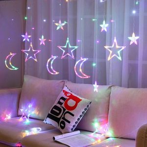 Cadena de luces LED para cortina Star Moon Light con 8 modos de iluminación con temporizador USB remoto/funciona con pilas