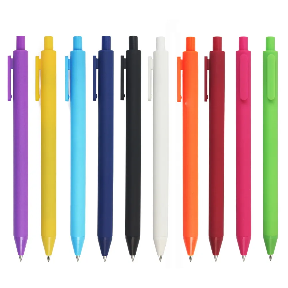 Mavi jel kalemler toptan plastik ucuz renkli kauçuk kaplı rulo tükenmez kalem OEM geri çekilebilir özel Logo fantezi kalemler