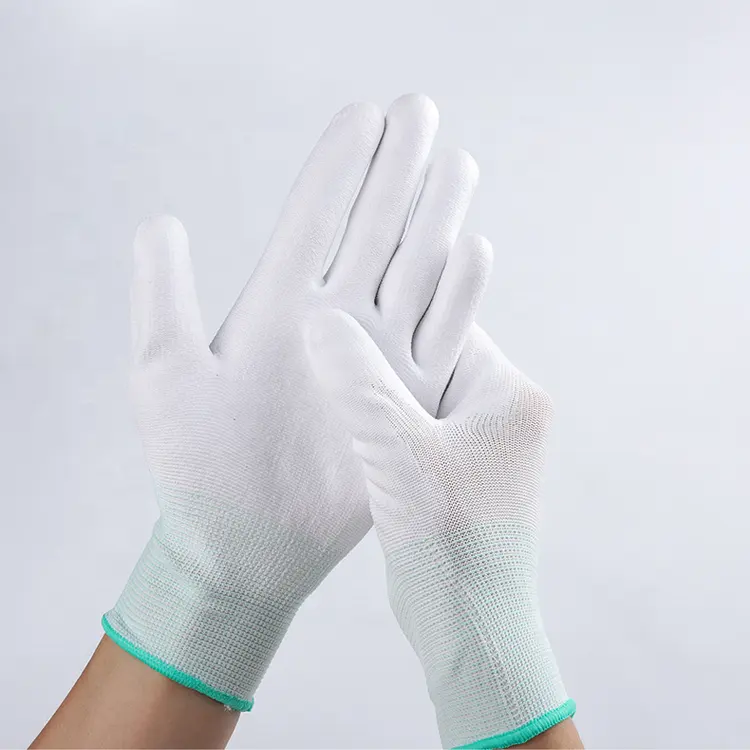 Leenol sarung tangan Anti statis, sarung tangan Anti statis, sarung tangan ESD lapis PU putih, sarung tangan