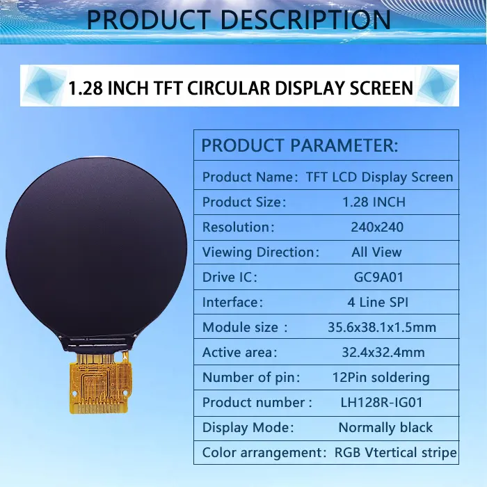 1.28 inç 1.28 ''yuvarlak TFT 240X240 tam renkli LCD 12pin 400cd dairesel ekran modülü 4-line SPI LH128R-IG01 akıllı saat