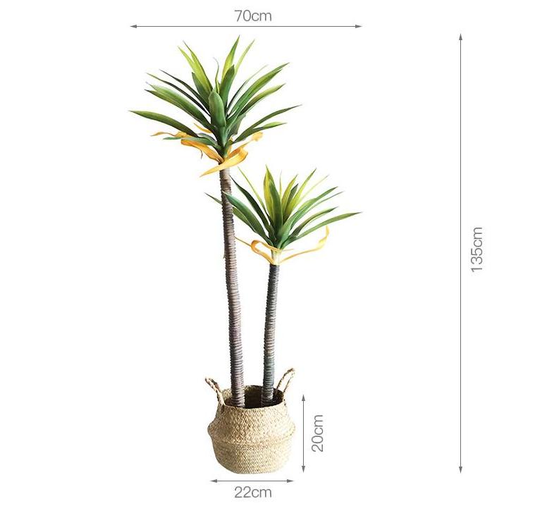 Plante en pot en fer hollandais à double pôle + petit panier en jonc de mer