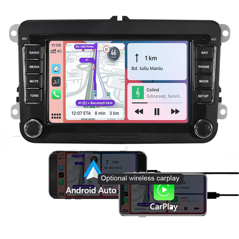 7 Inch Gps Auto Video Android 13 Voor Vw Golf Polo Kever Amarok Touran Polo Passat Auto Dvd-Speler Met Draadloze Carplay