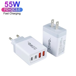 55W3ピンUK EU USAU携帯電話充電器デュアルPD20WデュアルQC3.03.1A急速充電電源アダプターUSB壁充電器