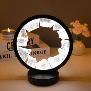 Yuvarlak doğal temizle kuvars kristal işık iyi uyku <span class=keywords><strong>Selenite</strong></span> çakra ev dekorasyon için LED USB işık ham kristal - Product Image 5