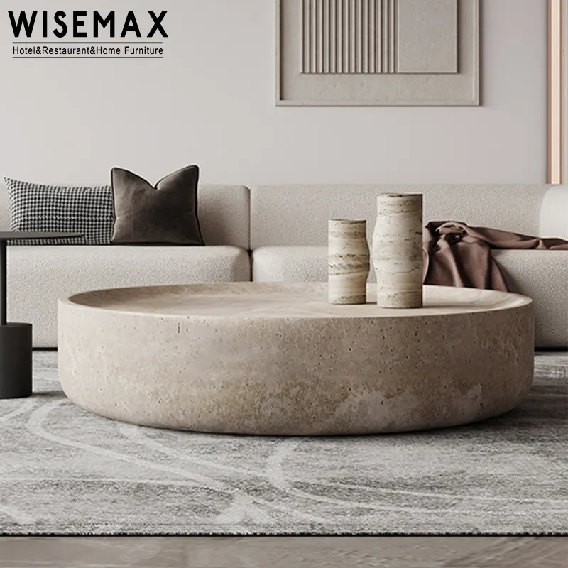 WISEMAX FURNITURE Italy tavolino rotondo in marmo Living Room Decor tavolo da tè centrale in marmo naturale tavolo in travertino per vivere