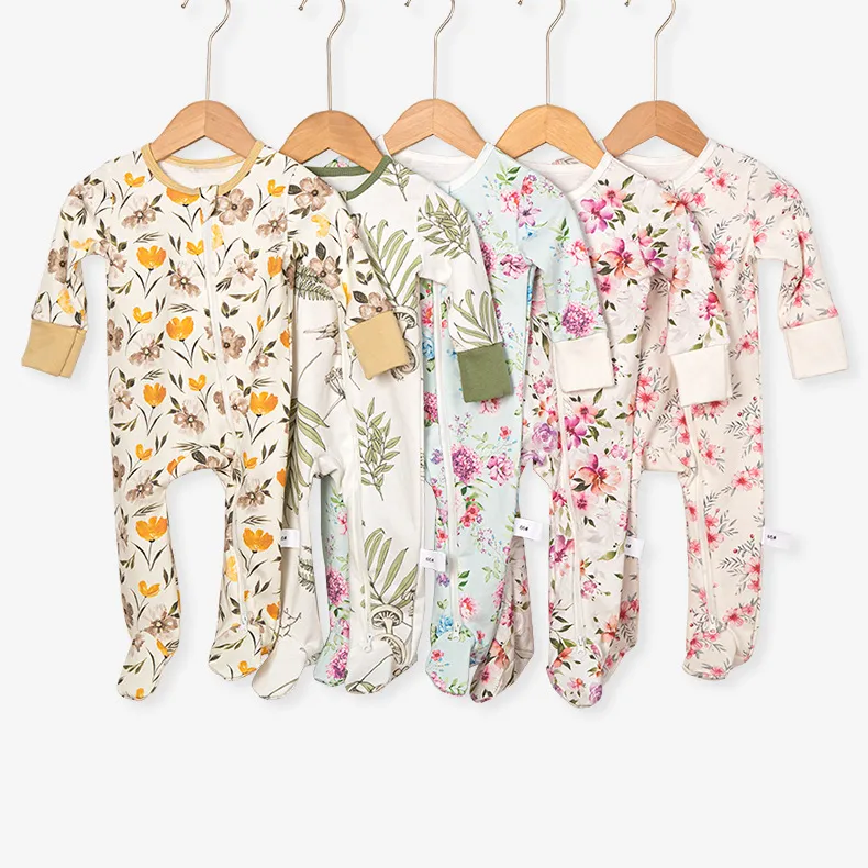 Mamelucos de algodón para bebés recién nacidos, pijamas de manga larga para bebés, monos con estampado de flora para primavera y otoño, ropa al por mayor