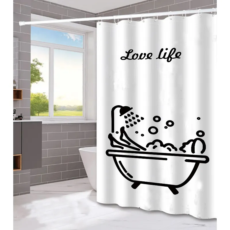 Cross-border waterproof polyester bath tent hotel Anti-mold shower curtain simple hand-painted shower curtain set