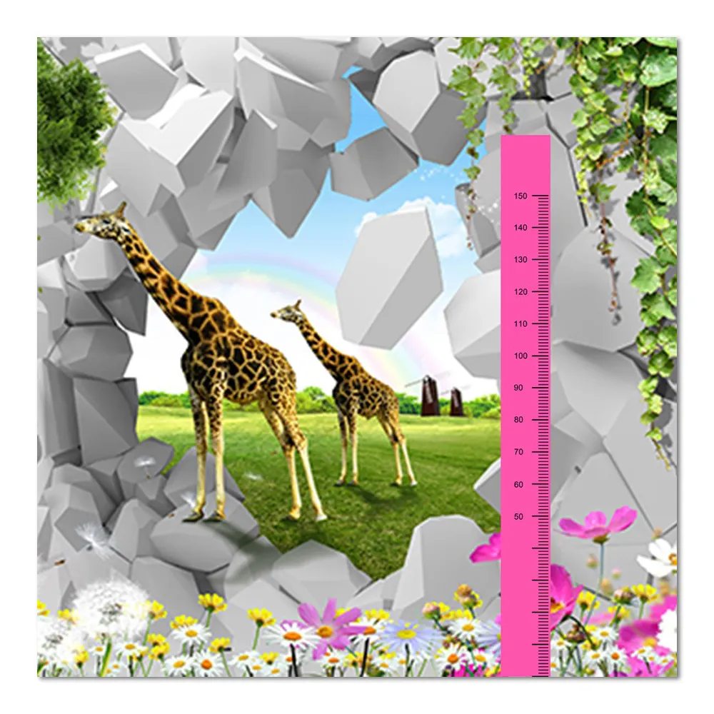 Autocollant mural en vinyle à imprimé girafe 3D pour enfants, étiquette personnalisée, tableau de hauteur, stickers artistiques