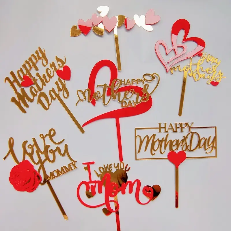 Hot-selling Mother's Day Cake Decoration With Love Roses Layered DIY Happy Mother's Day Acrylic Cake Topper Decoration
