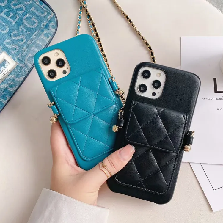 Diamond Lattice Pattern Phone Cover Crossbody Bag Protective PU Leather Mobile Phone Cover Case for iPhone11 12 13 Pro Max