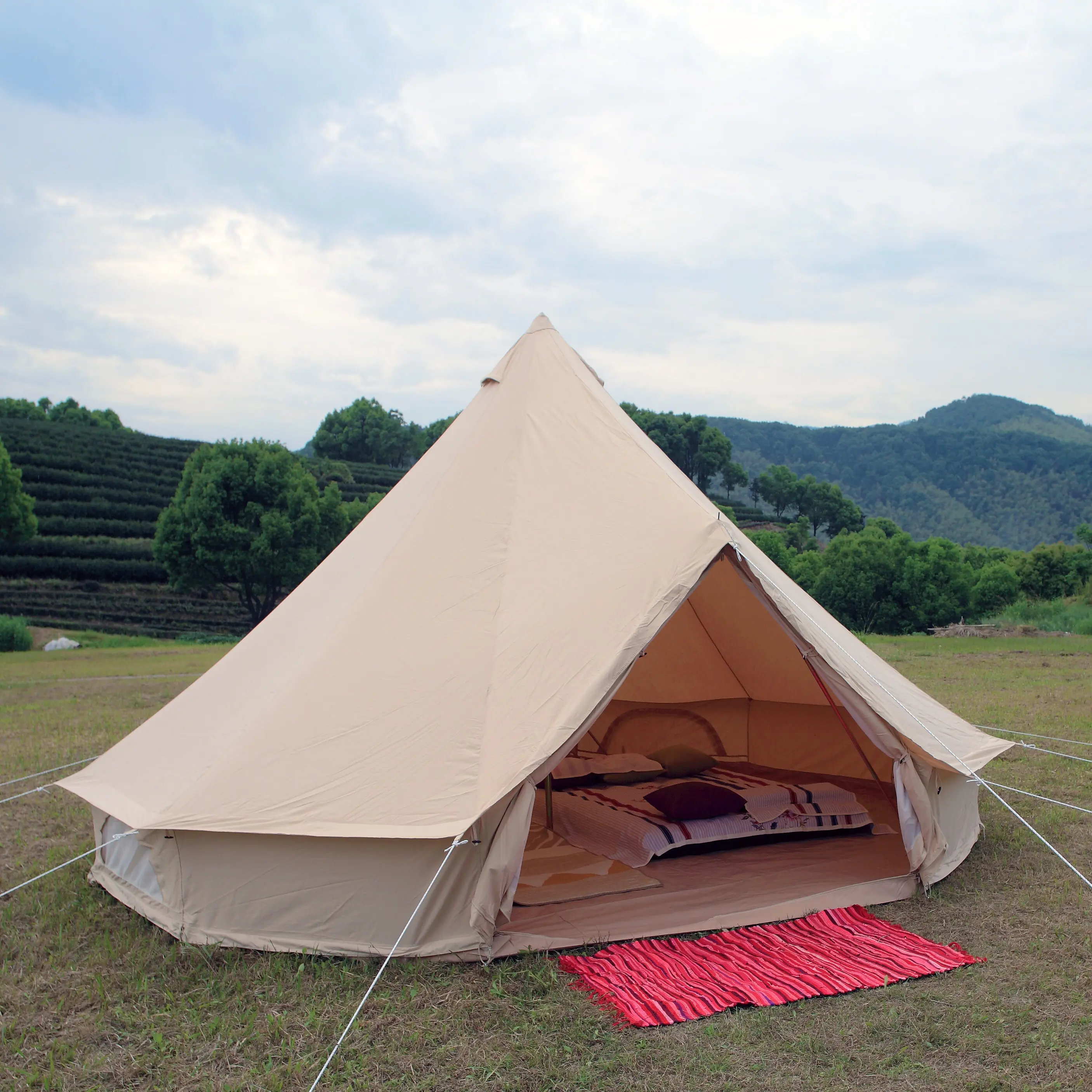 Leshade 20m2 grande família portas duplas lona camping sino tenda ao ar livre camping equipamentos tendas