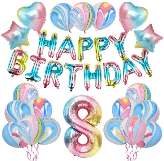 Palloncini di Happy Birthday lettera numero 8 foil palloncino e striscioni per l'8 ° compleanno set di decorazioni per feste di compleanno