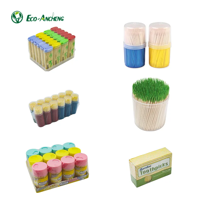 Paletas de dentes de bambu, embalagem personalizada, garrafa de plástico, caixa de madeira, bambu, palito de hortelã, individualmente envoltório