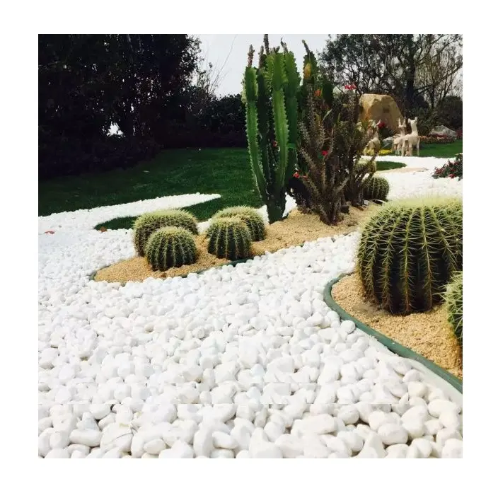 Decorazione paesaggistica lavaggio pavimento rifinito cina granito rotondo pietra di ghiaia di colore bianco per finitrice da giardino