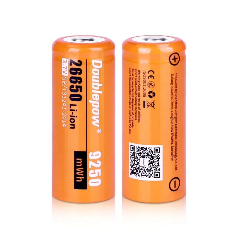 Doublepow Rechargeable lithium ion 3.7V 9250mWh cylindrical 26650 li ion rechargeable battery for flashlights