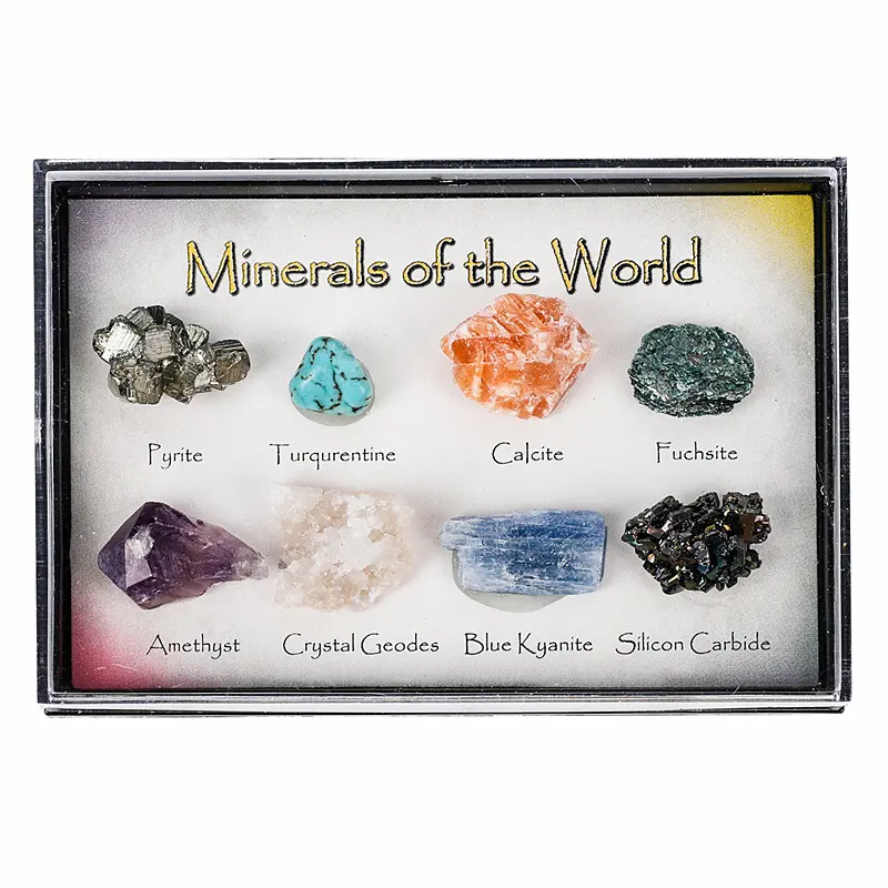 Conjunto de 8 peças de minério de cristal para coleção de rochas e minerais, cristais de geologia, amor natural, pedras preciosas, arte popular, 5 caixas, artesanato em pedra