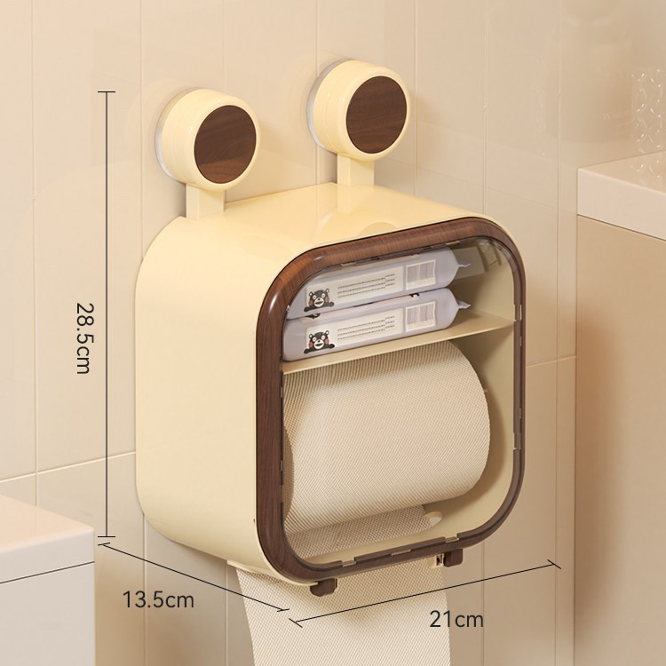 Suction Cup Tissue Box - Double-Layer Walnut Wood Milk White