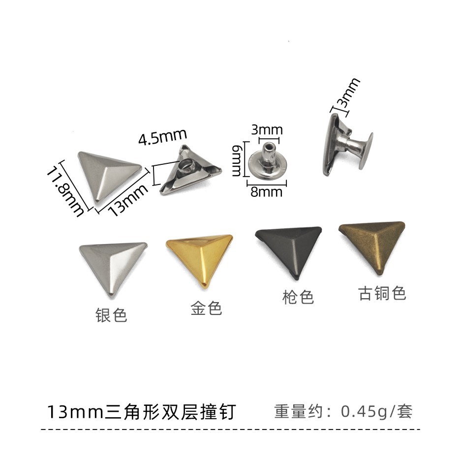 Rivet triangulaire double couche de 13 mm, manchon de rivet en fer de 8 x 6 mm