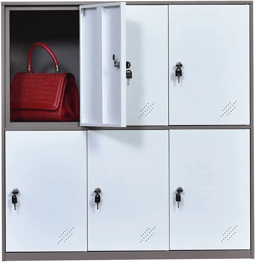 Small Locker for school bedroom playground 6-door white metal storage cabinet