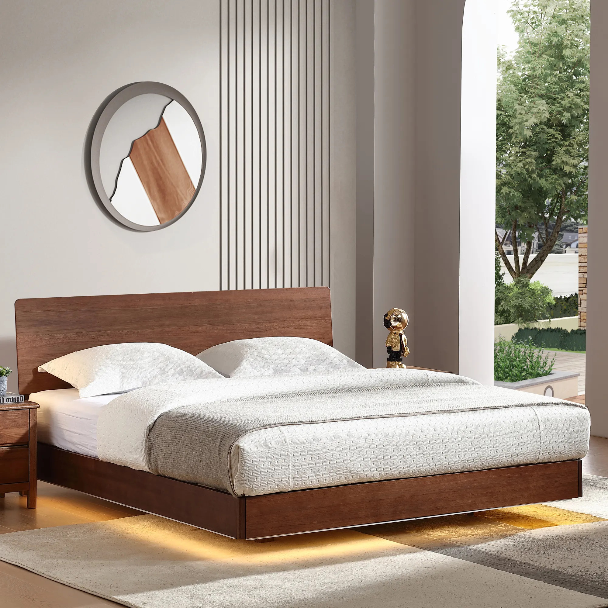 Đơn giản dễ dàng lắp ráp rắn Rosewood nổi thiết kế khung giường bằng gỗ đầu giường giường nệm nền tảng cho khách sạn dự án