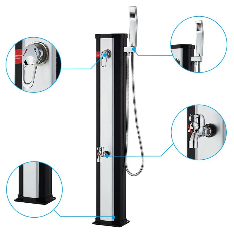 Columna de ducha para jardín exterior de 20L, soporte de ducha solar inoxidable para lluvia junto a la piscina, columna de ducha para patio solar