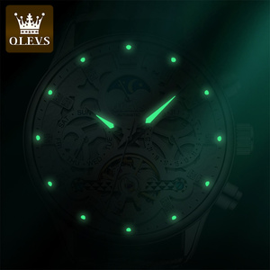 Olevs 6658 New Design Herren Mechanische Uhr Stilvolles Lederband Wasserdichte Datums anzeige Leuchtende Multifunktions-Armbanduhr - Product Image 4