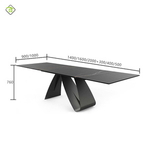 Mesa de comedor de mármol Rectangular de gama alta, mesa de comedor y silla de losa de roca de lujo con luz minimalista moderna - Product Image 6