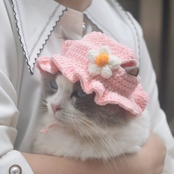 Knitted pink flower cap