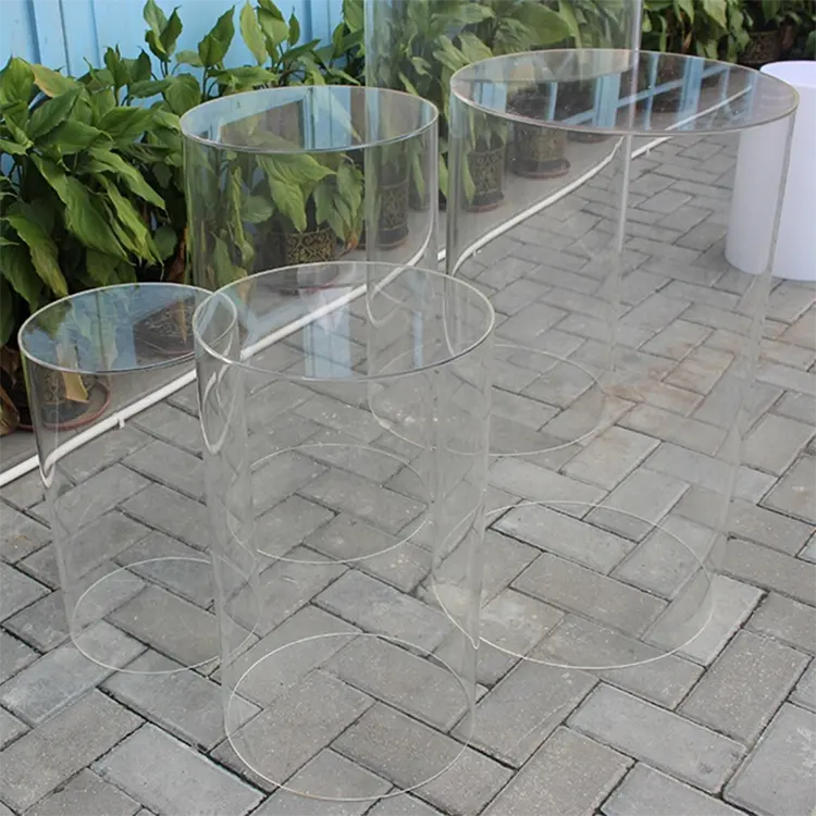 Pedestal de acrílico para exibição de bolos, pedestal redondo transparente para casamento e eventos, com cilindro redondo, coluna para sobremesas e festas