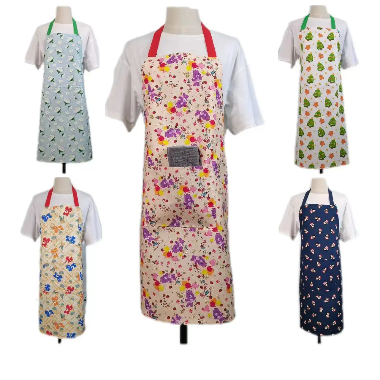 مريلة نسائية من القطن مقاس XXL مصممة خصيصًا للنساء بدون أكمام للطهاة والنادلات في المطبخ جيوب سهلة التنظيف بطبعة ملونة مخصصة