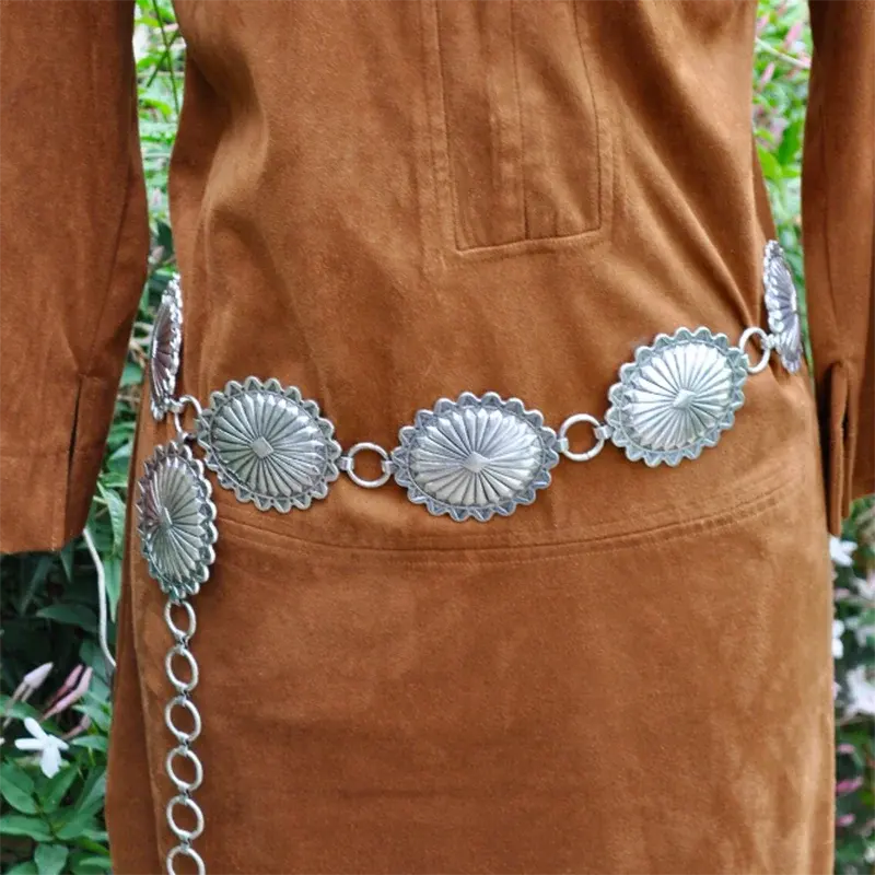 Cowgirl Zomer Jurk Taille Accessoire Zuidwestelijke Ster Burst Gestempeld Metalen Medaillon Concho Ketting Lichaam Sieraden Concho Link Riem