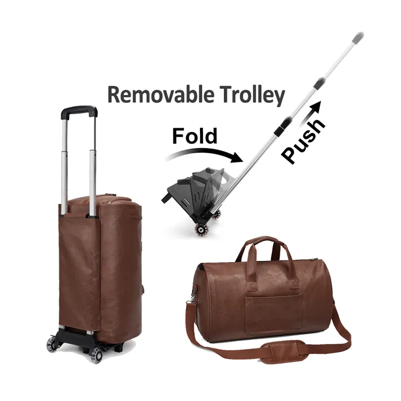 Trolley Met Wielen Converteerbare Pak Kledingstuk Lederen Plunjezak Reisbagage Trolley Tas Tb03