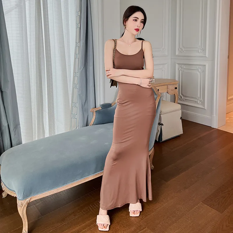 Loozyht — robe longue pour femmes, coupe ajustée, Design Simple, bretelles Spaghetti, ourlet sirène, nouvelle mode, 5736