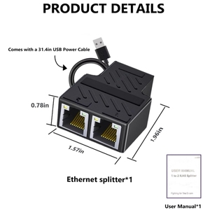 Cat 5/6/100 kablo için USB güç kablosu ile yüksek hızlı 7/8 M Ethernet Splitter 1 ila 2 RJ45 Internet ağ bölücüler - Product Image 4