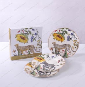 JENNA CLIFFORD 4-Piece Porcelain Side Plate Set Durable &amp; Stylish Animal Floral Pattern Decorative Dishes &amp; Plates - Product Image 1