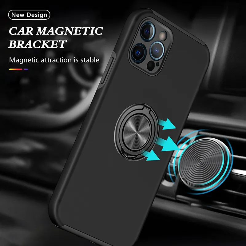 Luxe Laser Auto Magnetische Beugel Flip Ring Holder Shockproof Pc Zachte Tpu Mobiele Telefoons Gevallen Covers Voor Iphone 11 X xr 12 Pro Max
