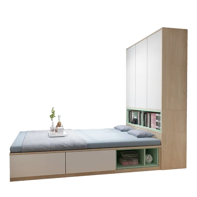 Direct sale modern wood beds bedroom furniture double bed storage bed with drawers bookcase