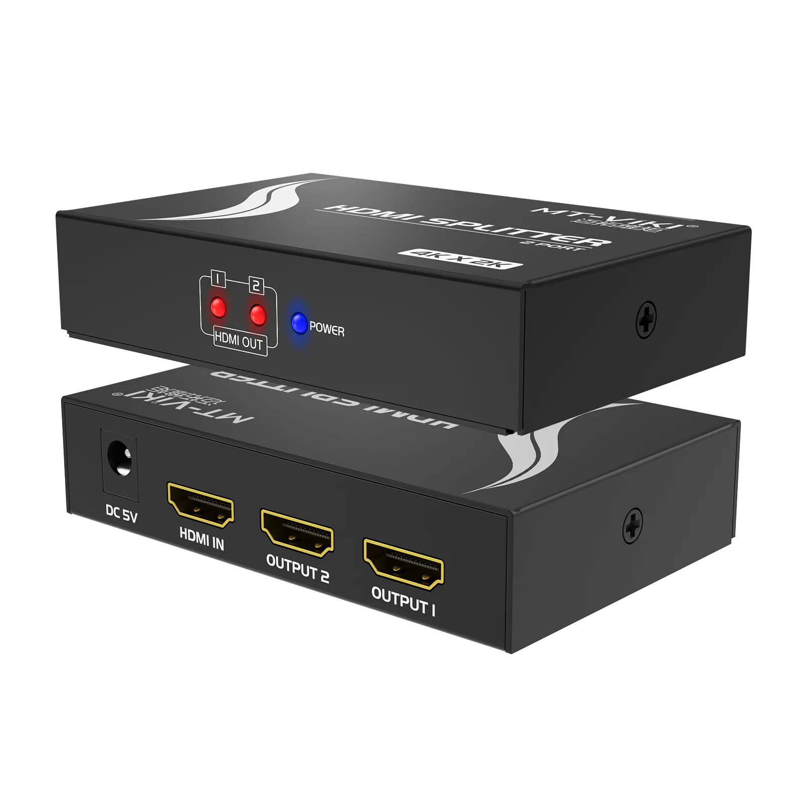 4K 60Hz HDMI 분배기 1 in 2 out, MT-VIKI 1 컴퓨터 2 모니터 + 전원 어댑터, 듀얼 모니터용 4K HDMI 분배기 1x2