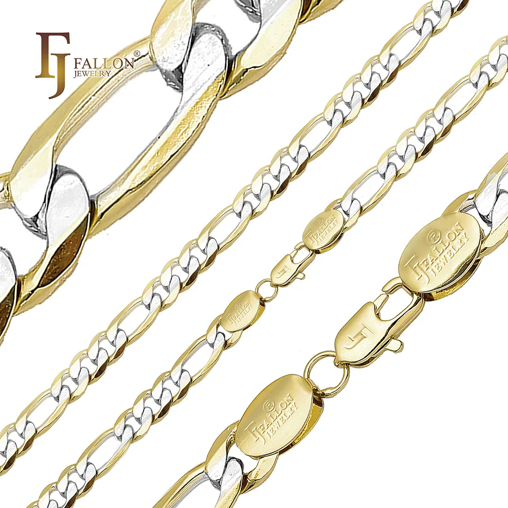 Z54100104 FJ Fallon Joyería de moda Estilo italiano clásico Cadena de eslabones Figaro plateada en oro de 14 quilates Base de latón de dos tonos