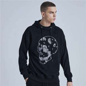 Proveedores de ropa French Terry Custom Bandana Print Rhinestones Skull Hoodie Hombres