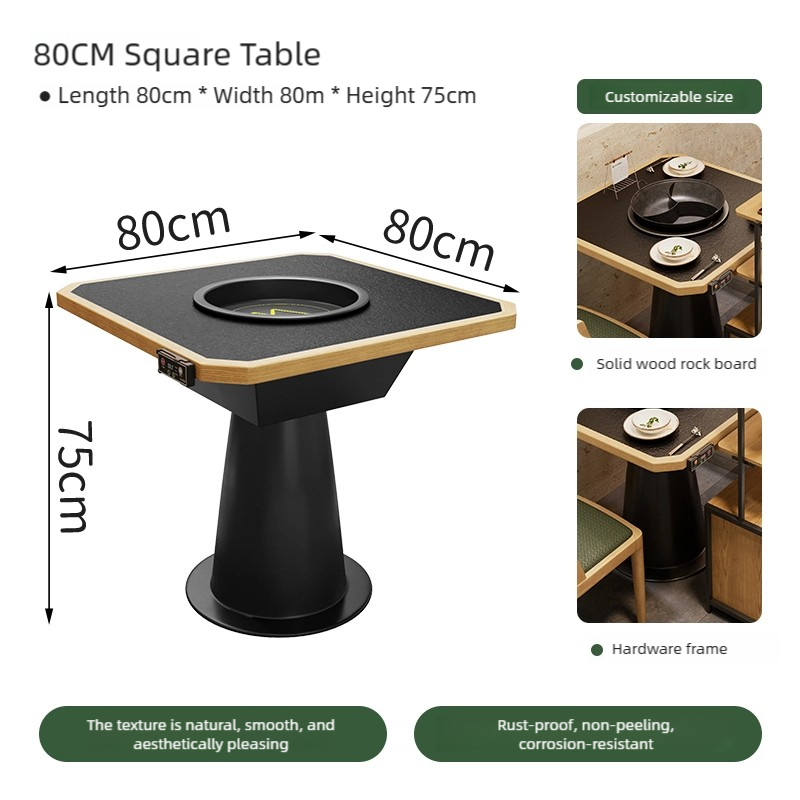 80CM solid wood square table with sintered stone slab