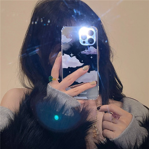 Sevimli 3D beyaz bulutlar ayna şık telefon iPhone için kılıf 13 12 11 Pro XS Max X XR 7 8 artı darbeye yumuşak arka kapak 15 kılıf 15 vaka 16 - Product Image 2
