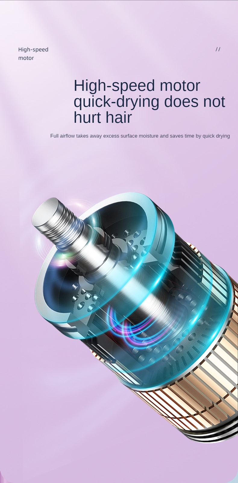 1000W Professional Salon Quick Low Noise Dry Strong Wind Mini Electric Hair Dryer None Fan Blade Leafless Hair Dryer