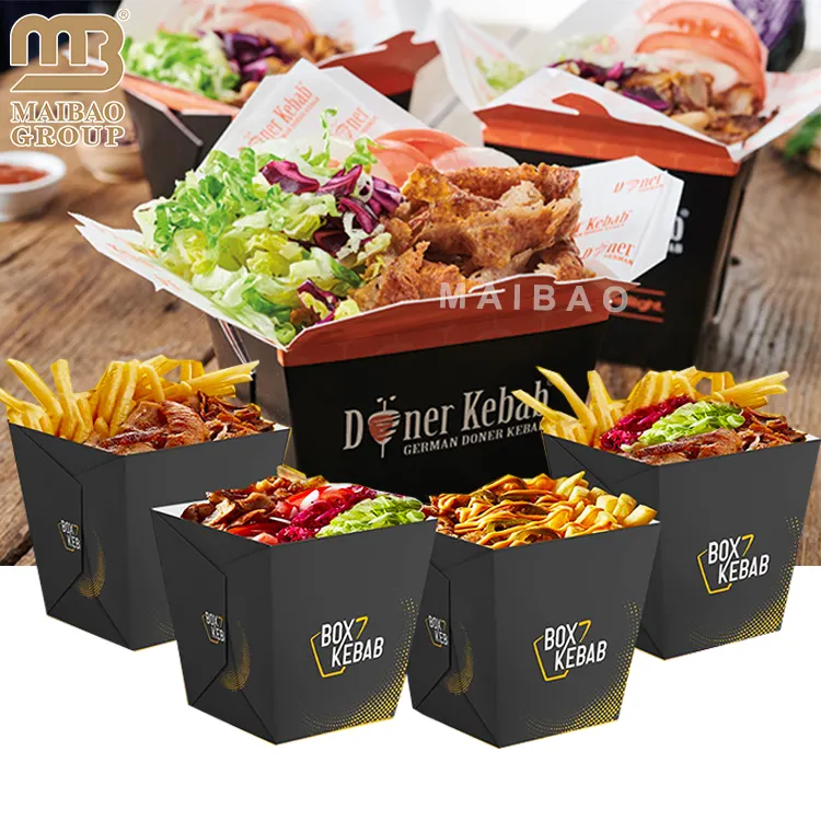 Caja de embalaje de doner kebab de fondo redondo personalizado caja de fideos chinos de papel desechable para llevar 16oz 26oz 32oz contenedor de comida para llevar