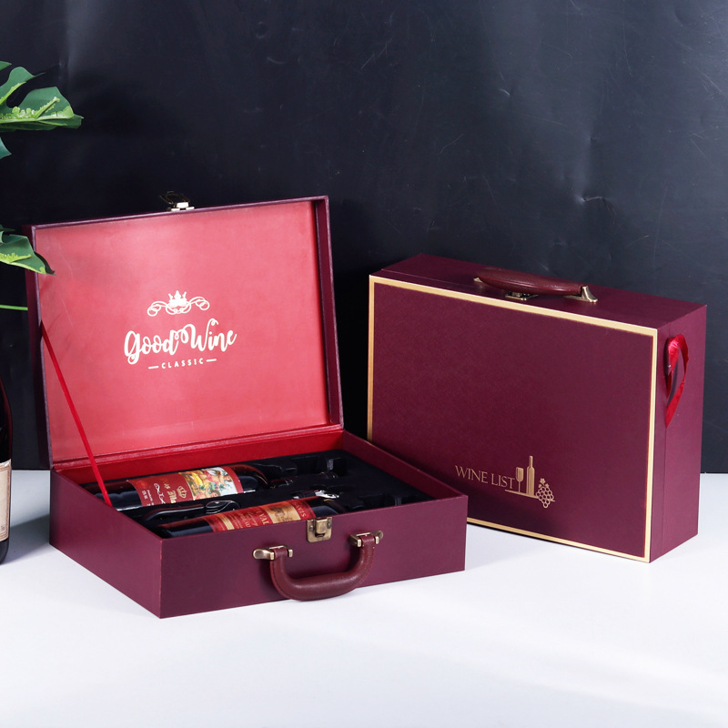 Wine Red Horizontal Handle Double Pen Gift Box